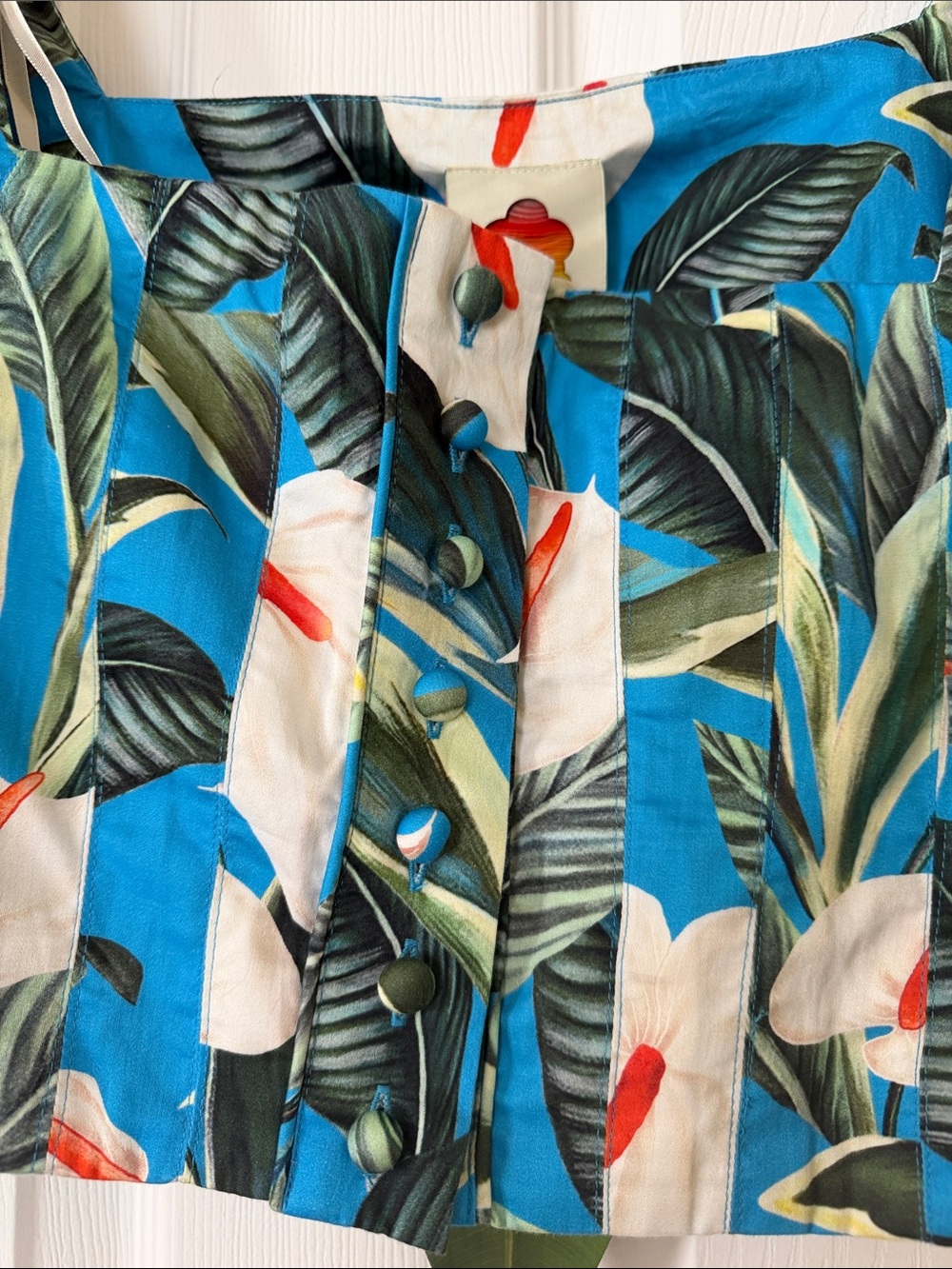 FARM Rio Blue Tropical Ruffle Off-Shoulder Crop Top - Picture 2 of 9